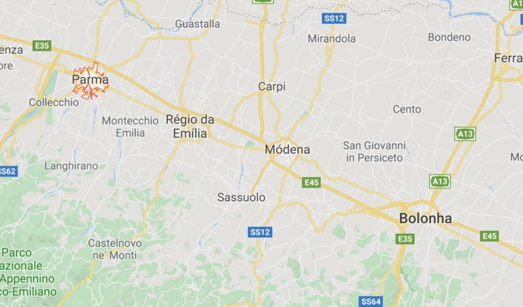 mapa de Parma na Itália