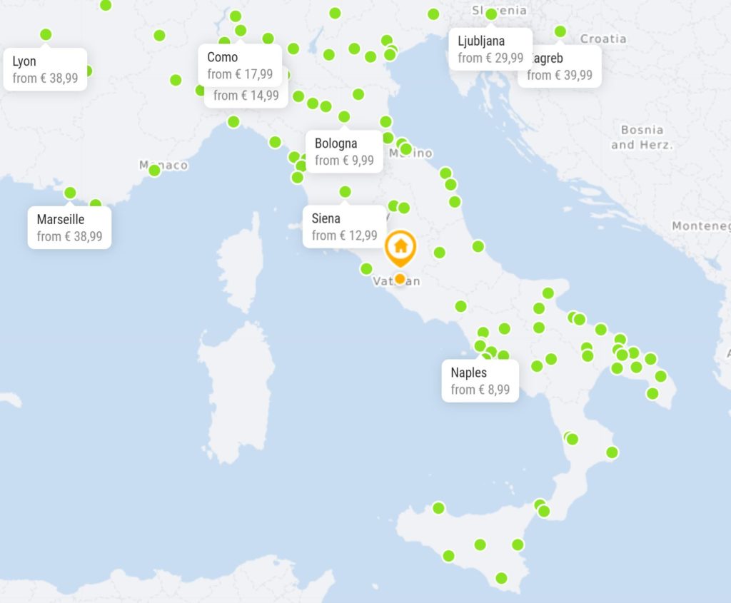 cidades na itália que tem flixbus